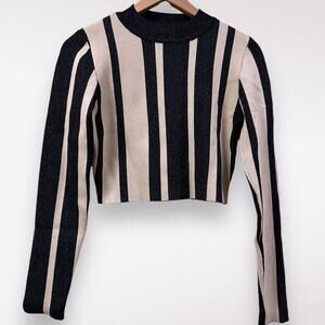 Akira Striped Date Night Out Party Club Sexy Stretch Crop Top Brown Medium NWT